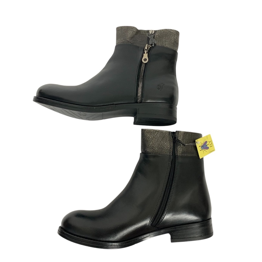 NWT FLY London Leather Zip-Up Ankle Boots Abys Black size 40 - Picture 3 of 13
